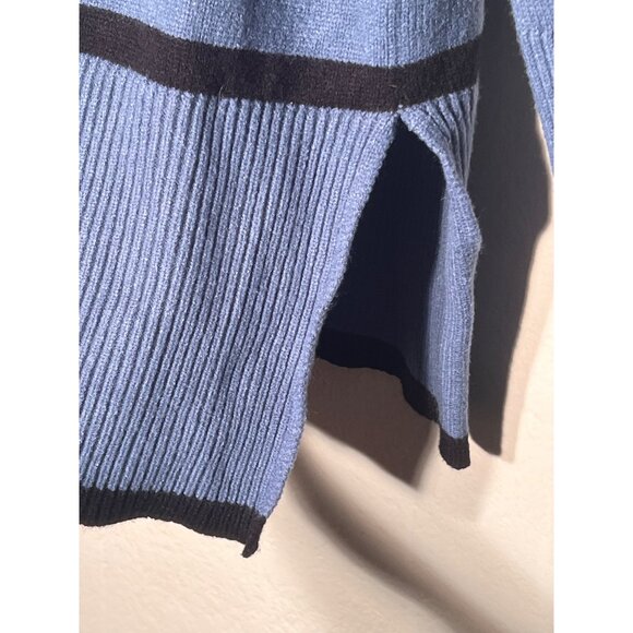 BTFBM Striped Blue & Black Ribbed Knit Turtleneck Sweater XL Warm Oversized - Picture 9 of 16